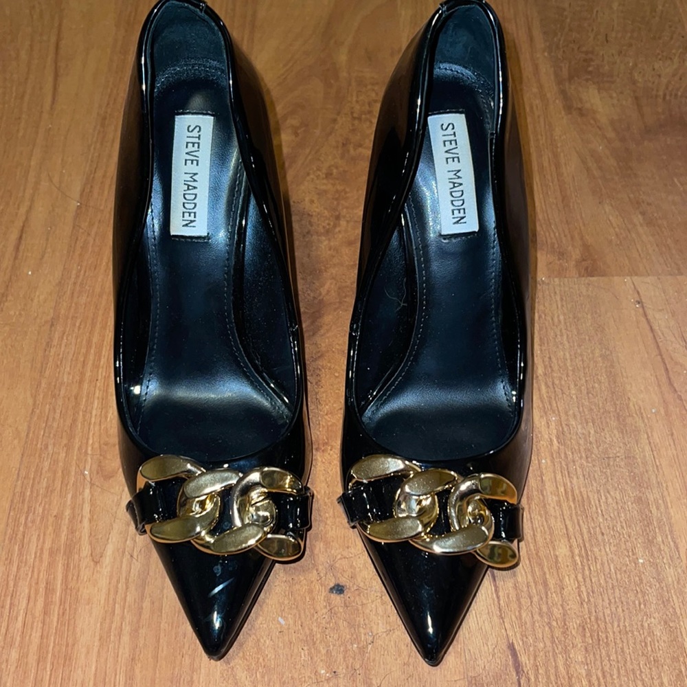 Steve Madden black stiletto with gold hardware